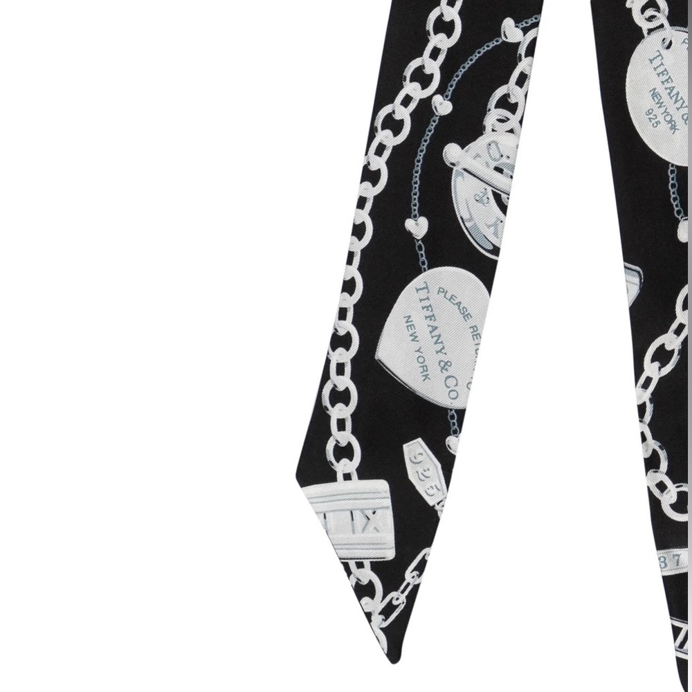 BNIB Authentic TIFFANY & CO. 100% Silk Printed Twilly Black Silver - Picture 4 of 8